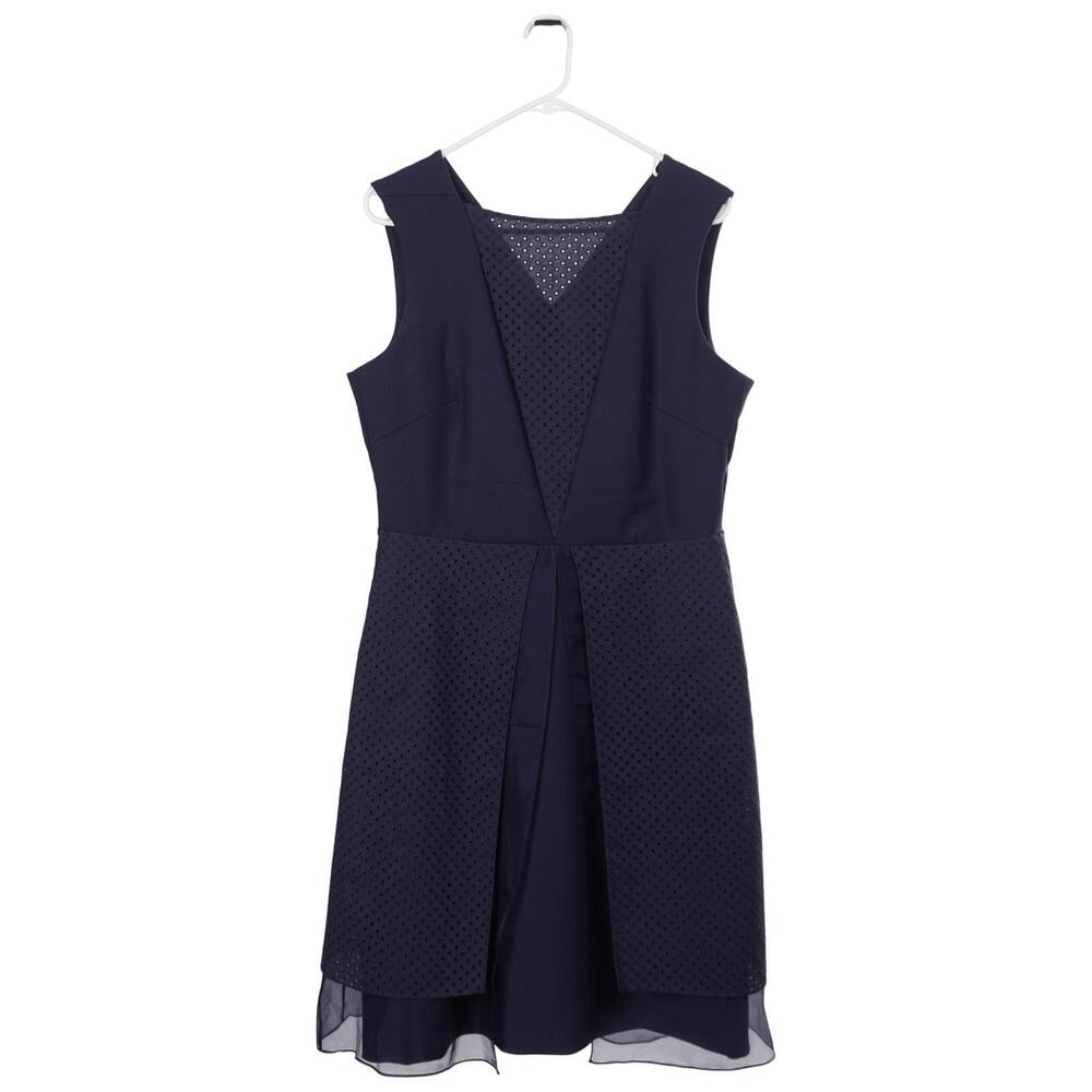 ADEAM Dress 8 Navy Blue Wool Silk Cotton Eyelet Layered Sleeveless Fit & Flare